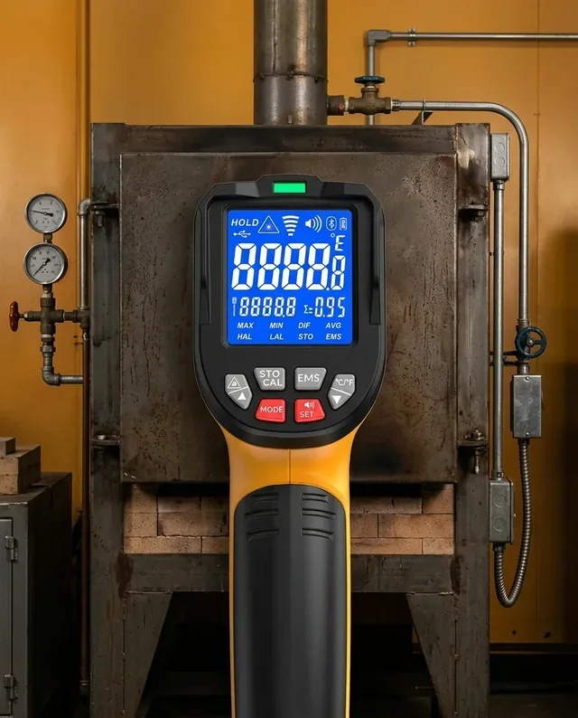 NOVATEMP thermometer used in an industrial setting during midday